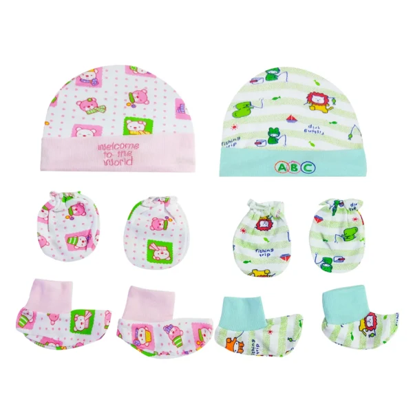 Love Baby cotton printed cap mittens and  booties Set - 520 M Combo P4