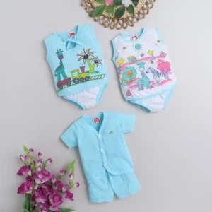 Set of 4 Cotton Bibs Printed mix colours – 1004 Combo P7